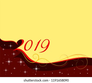 New 2019 with waves on a red and light background with stars