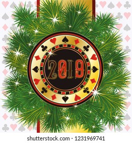 New 2019 year banner. Christmas Poker vector illustration