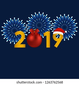 New 2019 year card with firework