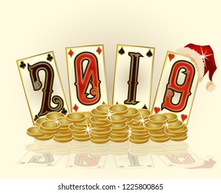 New 2019 Year, Christmas Poker cards, vector illustration