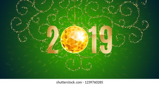 New 2019 year greeting card with christmas ball