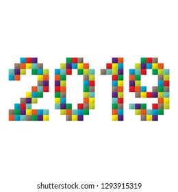 New 2019 year numbers with construction kit square elements isolated on white background