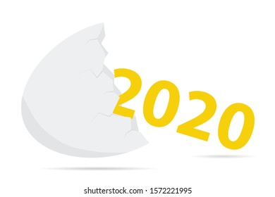 New 2020 born from an egg, Conceptual flat design, new year illustration