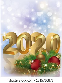 New 2020 golden year card, vector illustration