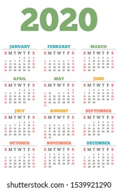 New 2020 year calendar concept banner. Flat illustration of new 2020 year calendar vector concept banner for web design