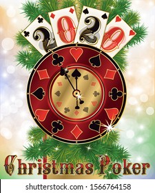 New 2020 year, Christmas casino  background, vector illustration