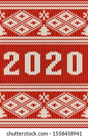 New 2020 year knitted pattern background , vector illustration
