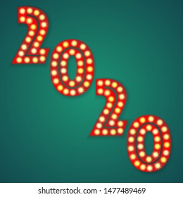 New 2020 year number witht light bulbs background