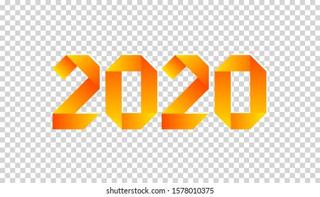 New 2020 year paper card made in origami style with orange number 2020. Perfect for presentations, flyers and banners, leaflets, postcards and posters. Vector illustration