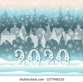 New 2020 year winter city ,  vector illustration