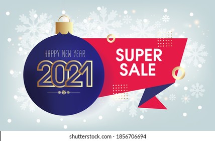 New 2021 year. Super sale. Stylish banner in pnik and blue tones. Abstract Horizontal banner with a beautiful light background