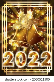 New 2022 Year banner with christmas bells and xmas omela, vector illustration	