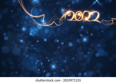 New 2022 Year vector background with shiny lines with sparkling effect. Light painting energy lines