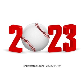 Nuevo béisbol de 2023 con un fondo blanco. Ilustración vectorial.