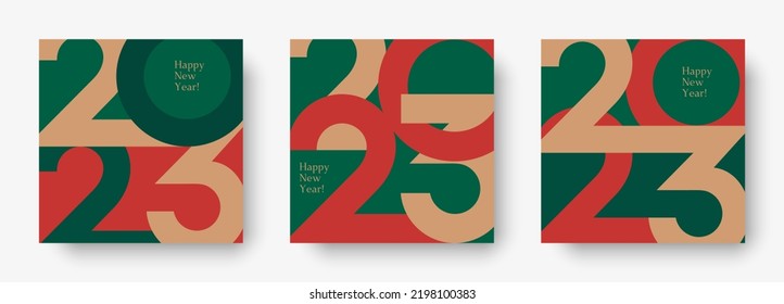 New 2023 Year brochure covers set. Geometric logo 2023 for branding, banner, cover, invitation card.