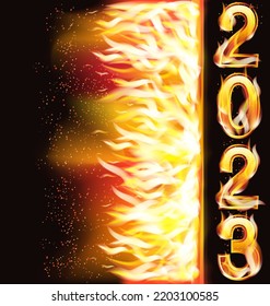 New 2023 year fire banner, vector illustration