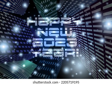 New 2023 Year in Night uturistic City, abstract architecture background, vector illustration	
