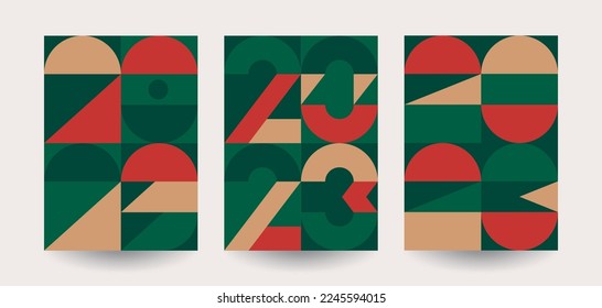 Set mit neuen 2023-Jahres-Poster. Geometrisches Logo 2023 für Branding, Banner, Abdeckung, Einladungskarte.