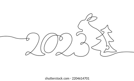 New 2023 Year Rabbit chinese horoscope symbol. Zodiac animal hire greeting card template. Decoration party vector illustration