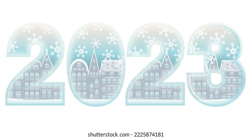 New 2023 year winter city banner, vector illustration	