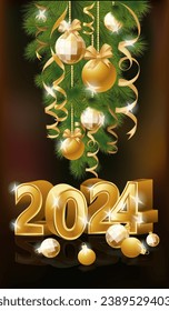 New 2024 Year greeting banner, vector illustration