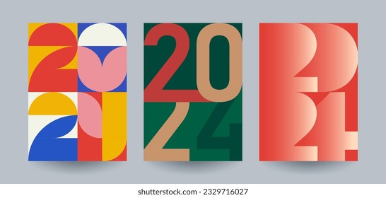 New 2024 Year posters set. Geometric logo 2024 for branding, banner, cover, invitation card.