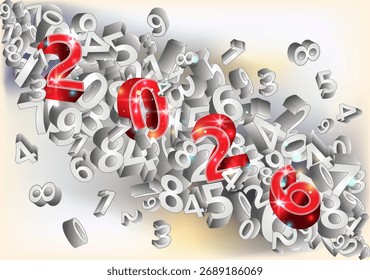 Nuevo año 2026 de fondo con números 3D, Ilustración vectorial