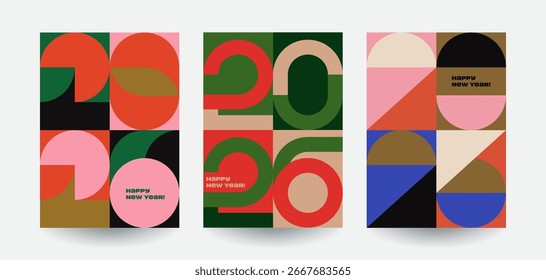 New 2026 Year posters set. Geometric logo 2026 for branding, banner, cover, invitation card.