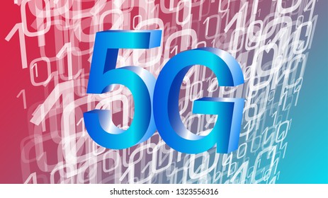 New 5G networks, cyberspace binary code background, computer science vector layout