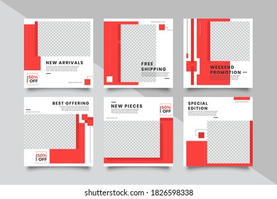 New 6 Set of Editable minimal square banner template. Suitable for social media post and web/internet ads. Vector illustration with photo college - Vextor