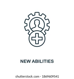 Icono de Nuevas Capacidades. Elemento de línea simple de la colección de personalidad. Icono de Nuevas funcionalidades rellenado para plantillas, infografías y más.
