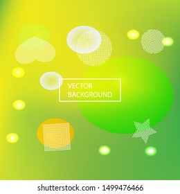 New abstract colorful background. Vector illustration pastel. Minimal backdrop with colored bubbles and white shapes. Green trendy soft blurred forms and elegant smooth blend.