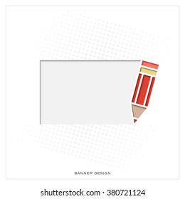 new abstract frame with red pencil symbol and space for text. vector banner template. contemporary graphic design concept. white paper background 