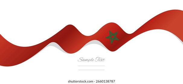 Neue abstrakte Marokko wellige Fahne Band mit Schatten. Marokkanische Flagge, Vektorgrafik einzeln auf weißem Hintergrund