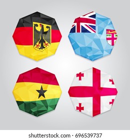 New Abstract Polygonal Flags. Germany, Fiji, Ghana, Georgia