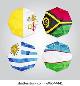 New Abstract Polygonal Flags. Vanuatu, Vatican City, Uruguay, Uzbekistan