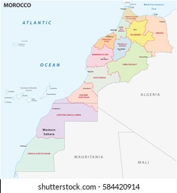 New administrative and political map of the twelve regions of the Kingdom of Morocco 2015