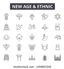 New age and ethnic line icon signs. Linear vector outline illustration set concept.