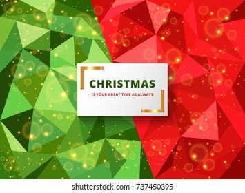 New age of miracle polygon sparkle grand Christmas background in warm town with beautiful wishing card, Vector illustration