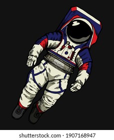 New american national space administration astronaut extravehicular activity suit in the outer space isolated vector illustration.