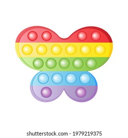 New Antistress trendy toys fidget sensory pop it and simple dimple, butterfly shape. Colorful Silicone bubbles. Finger training for children and adults. Exotic decompression toys. Vector illustration