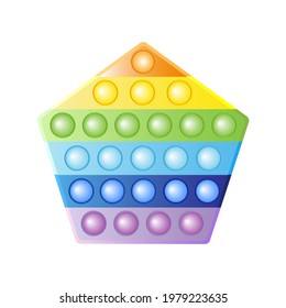 New Antistress trendy toys in shape of pentagon, fidget sensory pop it and simple dimple. Colorful Silicone bubbles. Finger training. Exotic decompression toys. Vector illustration