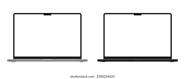 New Apple MacBook Pro Silver and Space Gray. Laptop Apple Macbook Pro 2023, devices template mockups isolated