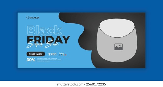 New Arrival Audio Speaker Web Banner Design for Black Friday Special Offer Template