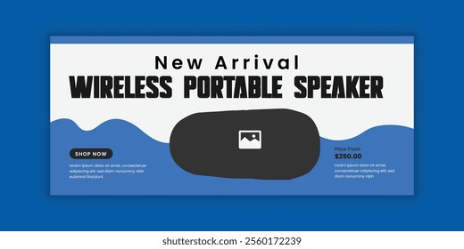 New Arrival Audio Speaker Web Banner Design for Black Friday Special Offer Template