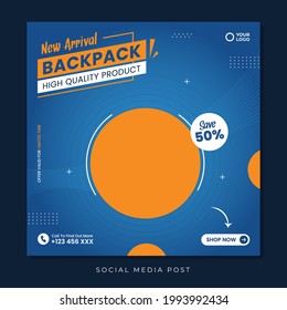 New arrival backpack sale social media promotion banner template
