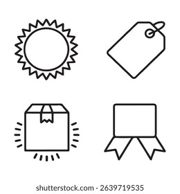 New Arrival Badge and Label Icons Set. Simple Line Icons Representing Quality, Packaging, and Branding

