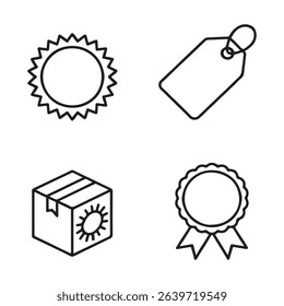 New Arrival Badge and Label Icons Set. Simple Line Icons Representing Quality, Packaging, and Branding
