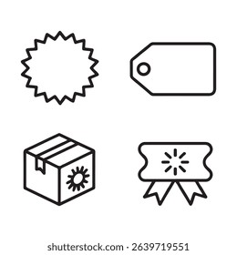 New Arrival Badge and Label Icons Set. Simple Line Icons Representing Quality, Packaging, and Branding
