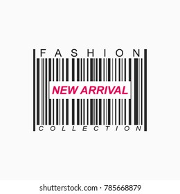 New arrival banner design with barcode over a white background. Vector illustration